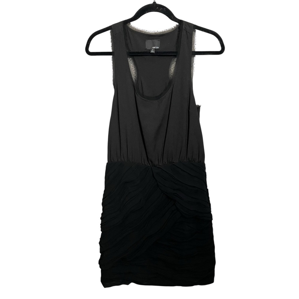 Greylin Dress Black Sleeveless Bodycon Ruched Ruffle Cocktail Dress